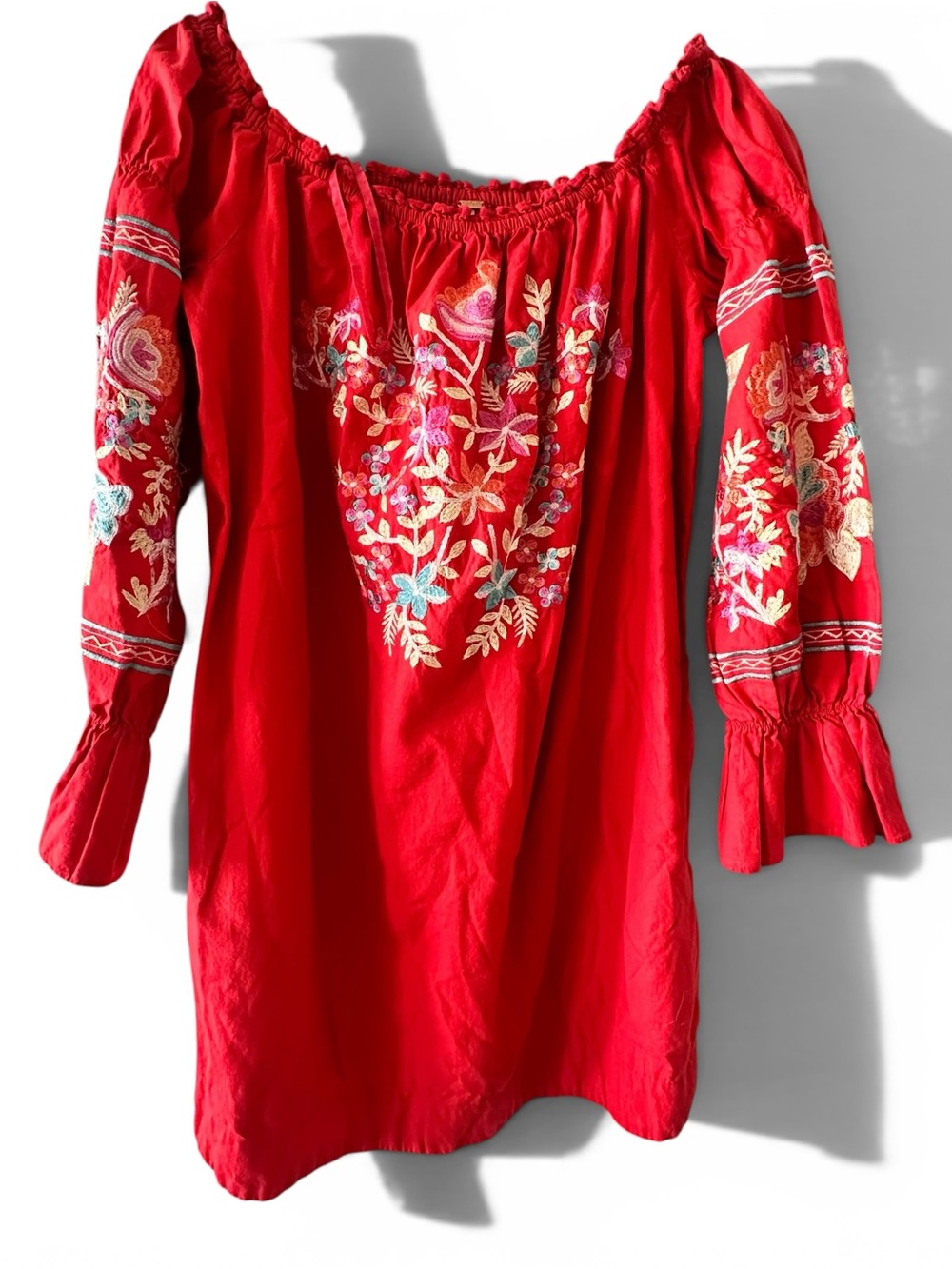 Free People Fleur Du Jour Embroidered Off-The-Shoulder Mini Dress Red